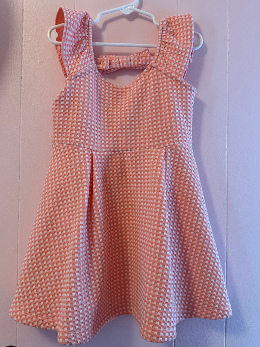 Janie and Jack Cheerful Pink and White Check Bow-Back Dress
